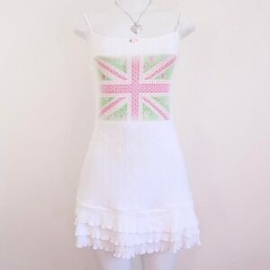 y2k floral union jack mini dress white ruffle coquette